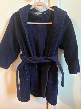 Children's Navy Hooded Terry Robe with Belt